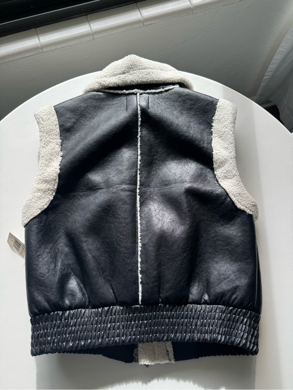 BOOT BARN Women's Black Faux Leather Sherpa-Trim Vest with Cream Collar - Picture 9 of 12